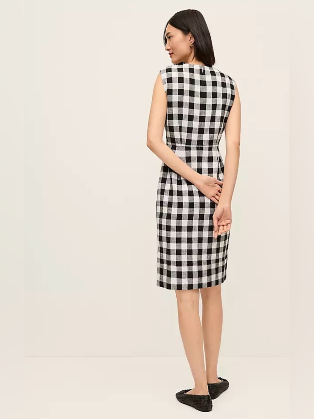 Ann Taylor Black & White Gingham Linen Sleeveless Button-Front Midi Dress - Picture 2 of 8